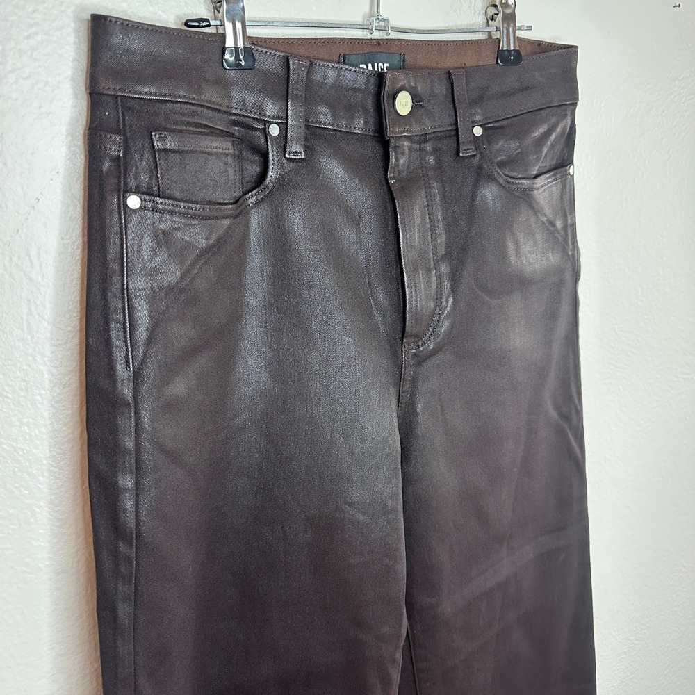 PAIGE Anessa Coated Wide Leg Ankle Jeans Chicory Coffee Brown High Rise Size 30 - Picture 8 of 9